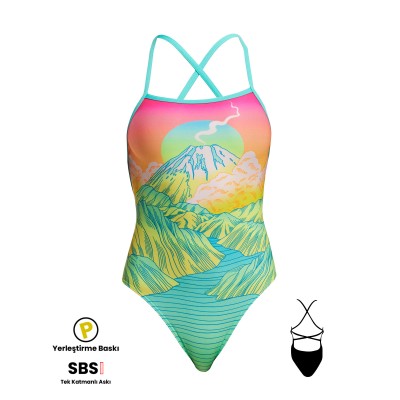 Funkita STP Candy Climb Kadın Yüzme Mayosu - Çift Çapraz Sırt, Klor Dirençli, Ekolojik Tasarım