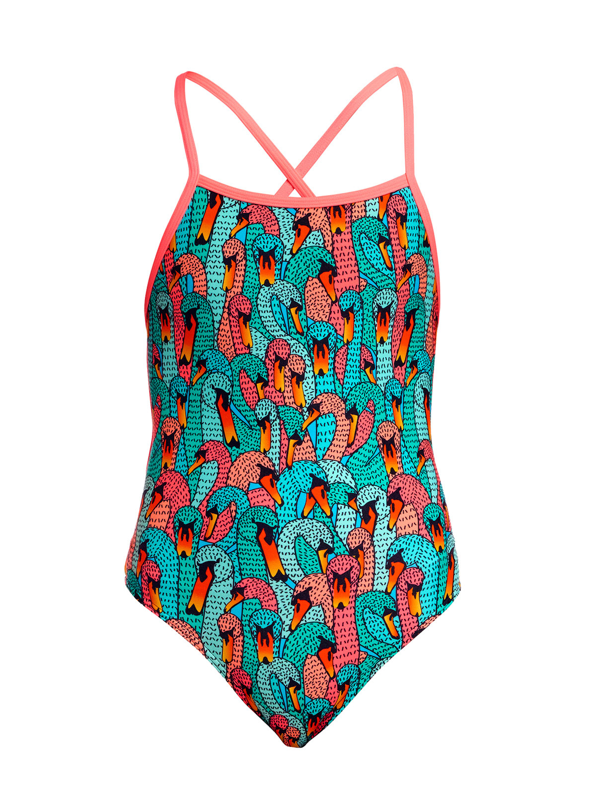 Funkita STP Swan See Swan Kız Çocuk Antrenman Mayosu – Çift Çapraz Sırt, Klor Dirençli, Ekolojik Tasarım