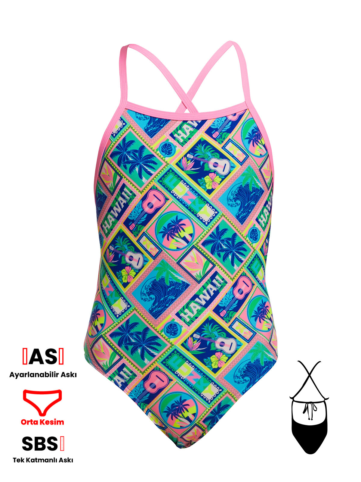 Funkita TMT Ukule Babe Kız Çocuk Antrenman Mayo, Sırt Bağlamalı