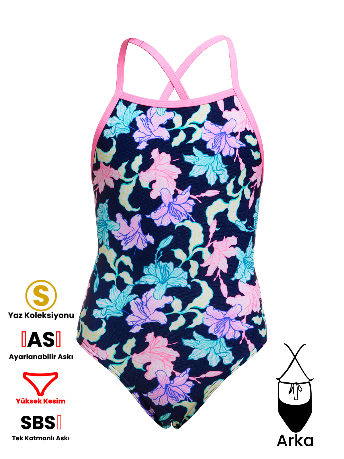 Funkita TMT Fast Flow Kız Çocuk Antrenman Mayo, Sırt Bağlamalı