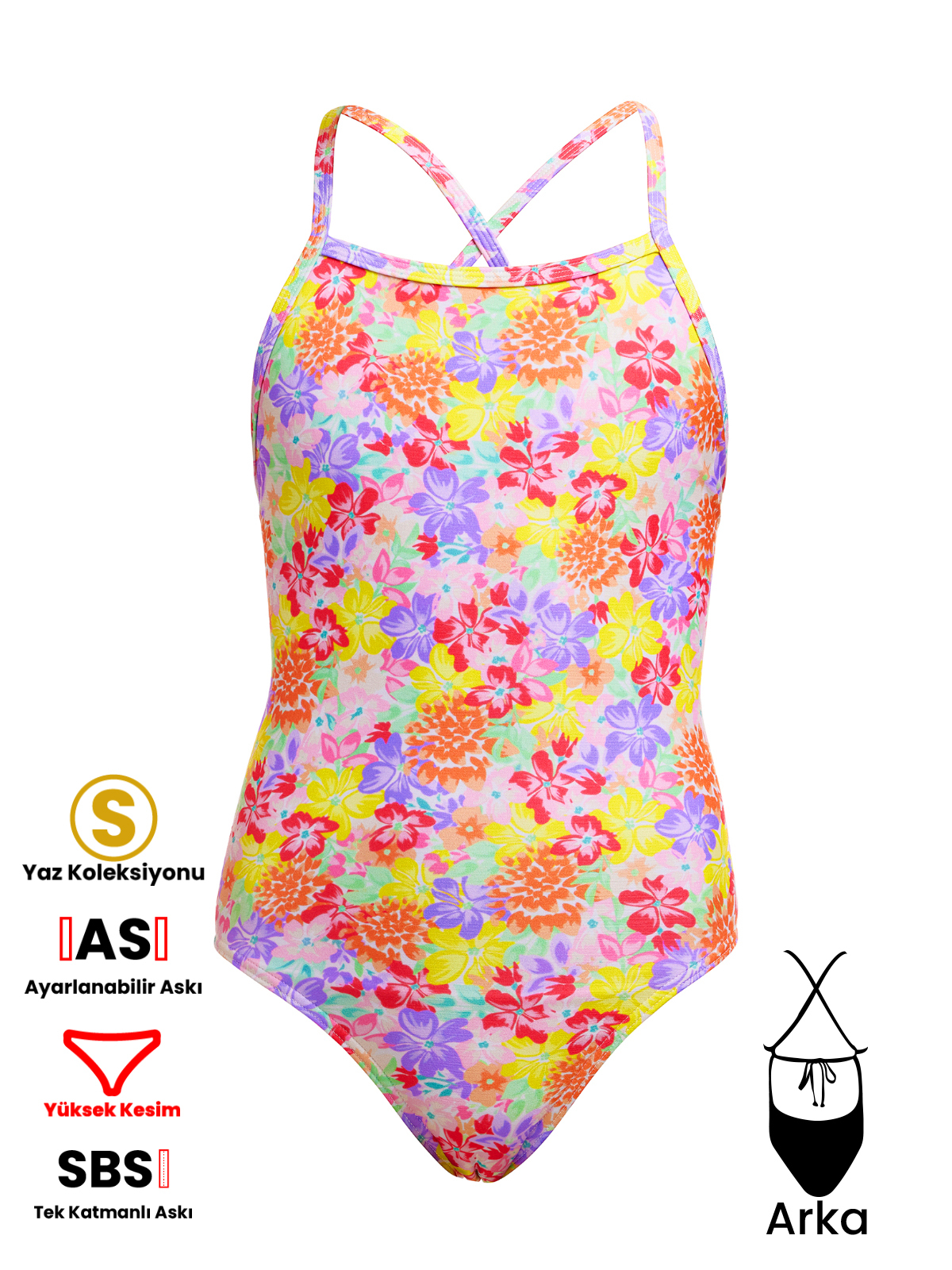 Funkita TMT Summer Garden Kız Çocuk Antrenman Mayo, Sırt Bağlamalı