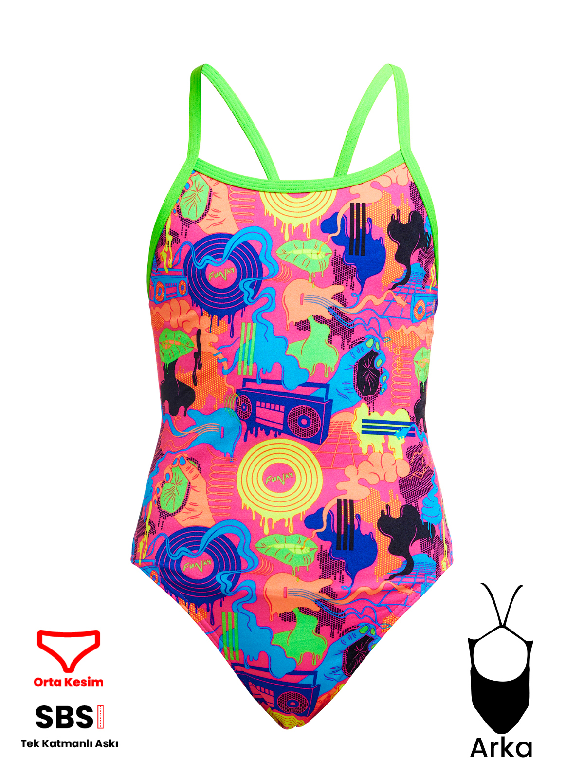 Funkita SS Lotsa Pop Kız Çocuk Antrenman Mayo, İnce Askılı