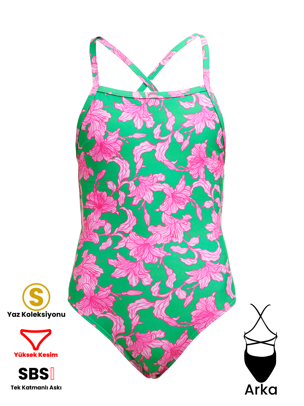 Funkita STP Blossom Fly Kız Çocuk Antrenman Mayo, Çift Çapraz Sırt