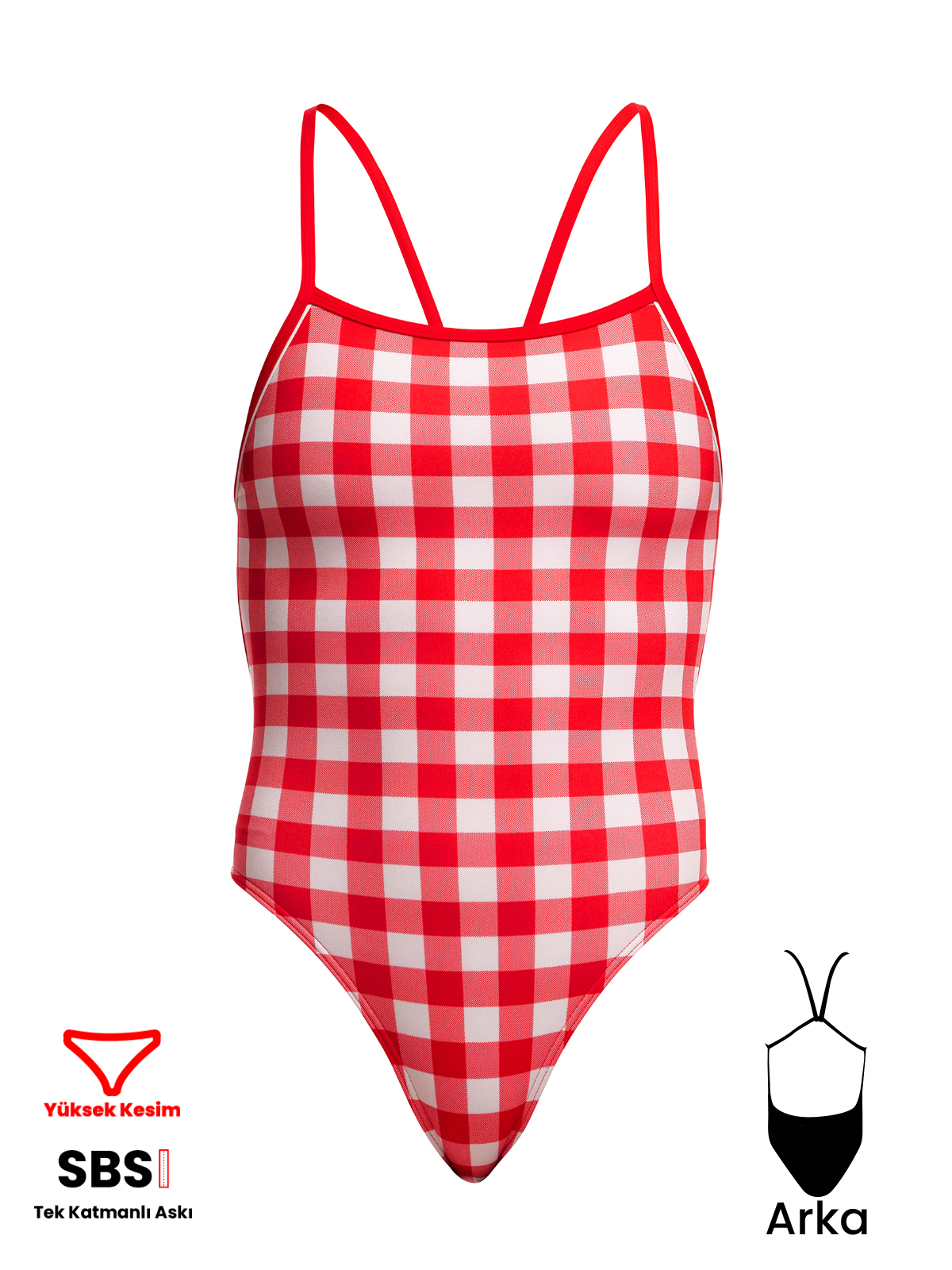 Funkita SST Red Checker Kadın Antrenman Mayo, Geniş Sırt İnce Askılı