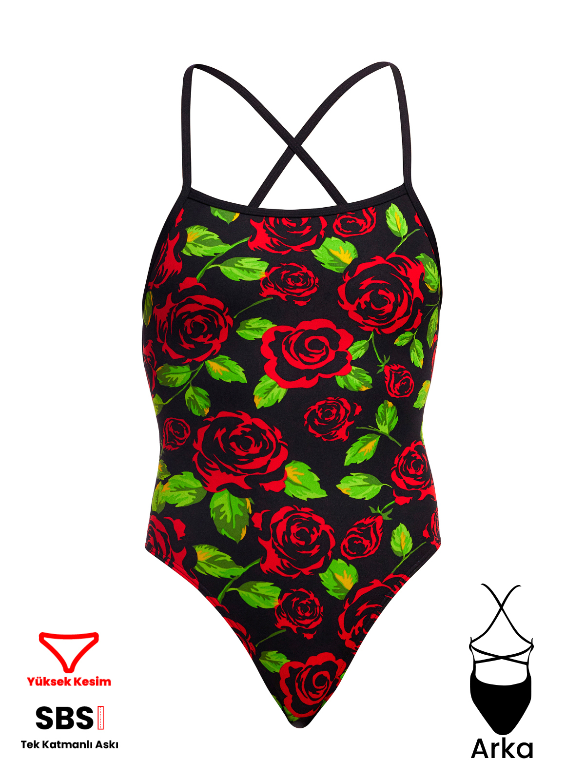 Funkita STP Black Rose Kadın Antrenman Mayo, Çift Çapraz Sırt