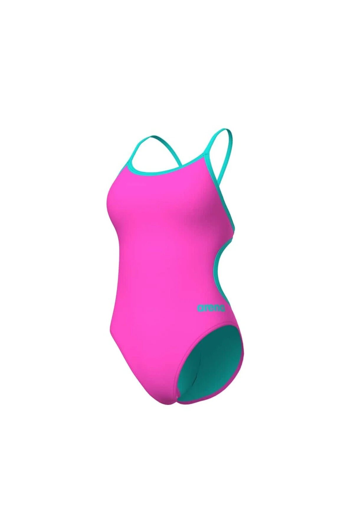 WOMEN'S SWIMSUIT LACE BACK SOLID SHOCKING PINK-WATER