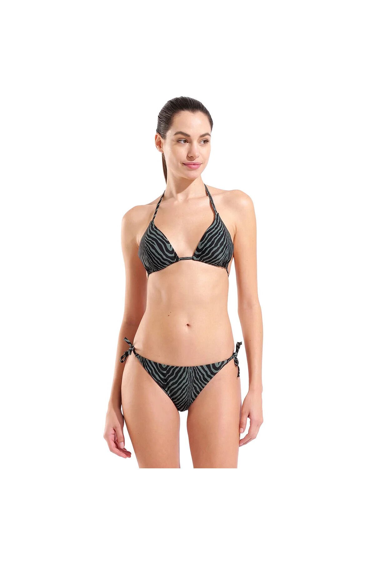Water Print Triangle Kadın Siyah Yüzücü Bikini 007085506